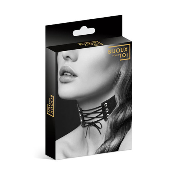 Collier en cuir noir SM avec lacet 